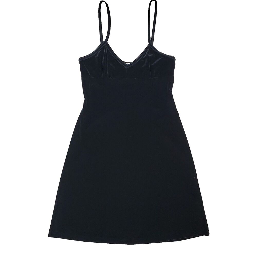 Vintage 90s Y2k Black Velvet Babydoll Slip Dress Whimsigoth Fairy Grunge Goth